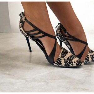 L.A.M.B. Astrid Pointed Toe Heels Animal Print Leather Women's Size 6.5 |4" Heel